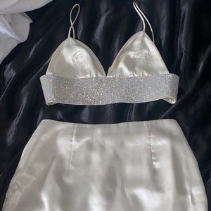 Two piece satin skirt set